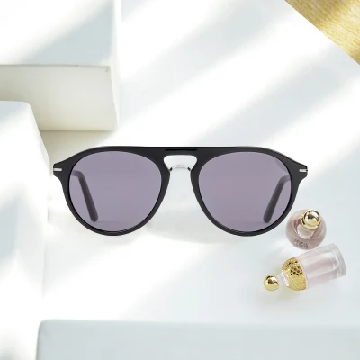 Nuevas gafas de sol hechas a mano de acetato de calidad con forma redonda negra de diseño italiano